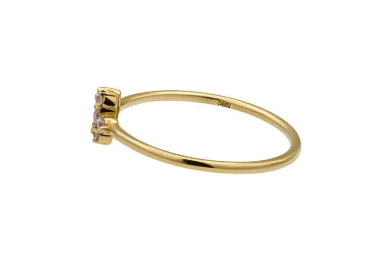 14ct Yellow Gold Green Emerald Cut & White Cubic Zirconia Ring Size O 1.2g