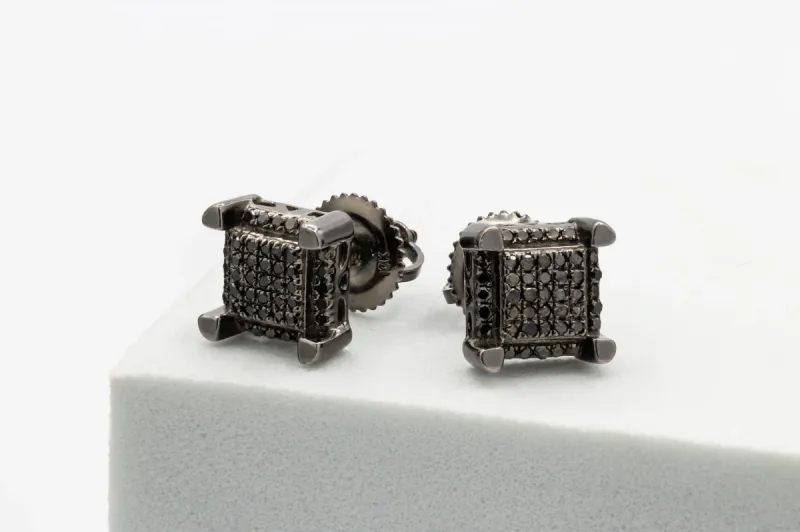 9ct White Gold Black Diamond Black Plated Stud Earrings 0.45ct 2g