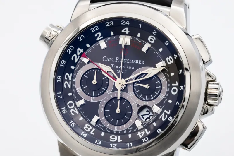 Carl F. Bucherer Patravi Traveltec GMT 47mm Black Leather 10620.08.33.01 Circa 2007