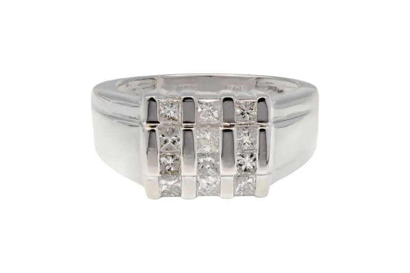 14ct White Gold Princess Cut Diamond Cluster Ring 0.72ct