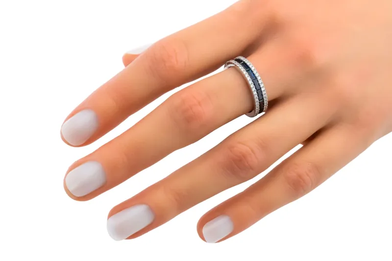 18ct White Gold Diamond & Sapphire Eternity Ring
