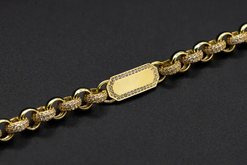 9ct Yellow Gold CZ ID Belcher Design Children's Bracelet 14.2g