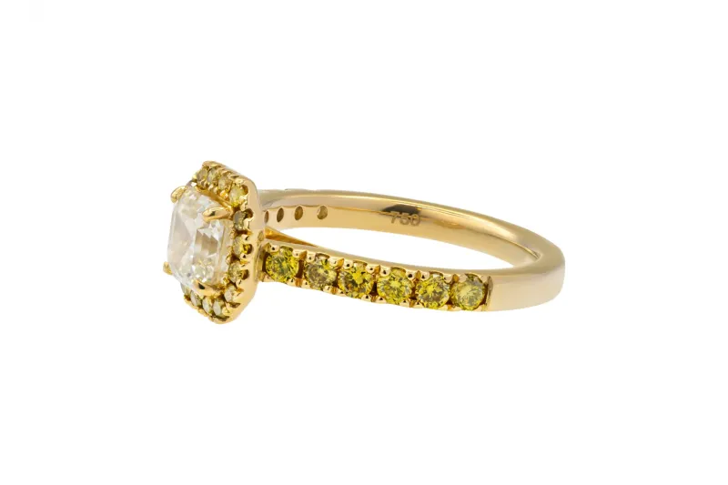 18ct Yellow Gold Diamond Square Emerald Cut Engagement Ring 1.24ct GIA Certified