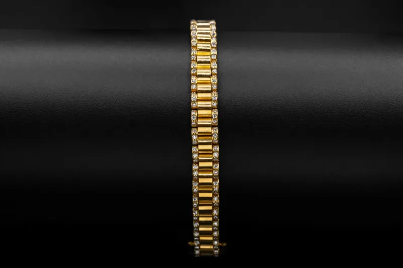 9ct Yellow Gold Cubic Zirconia Presidential Childrens Bracelet 20.3g