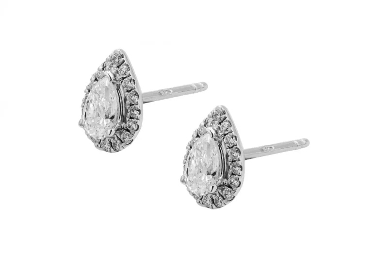 18ct White Gold Pear Shape Diamond Halo Stud Earrings 0.72ct