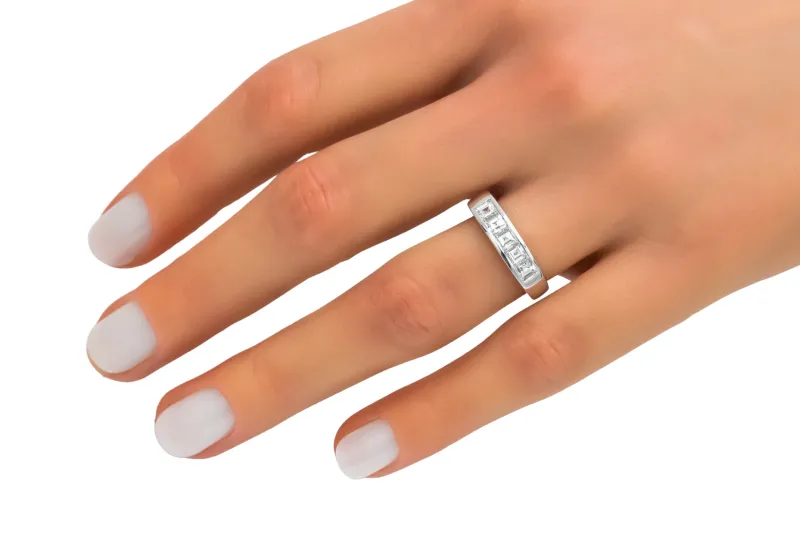 18ct White Gold Asscher Cut Diamond Half Eternity Ring 0.45ct