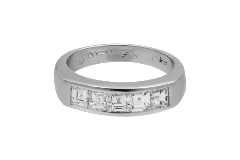 18ct White Gold Asscher Cut Diamond Half Eternity Ring 0.45ct