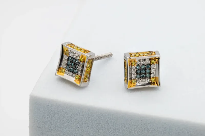 9ct White & Yellow Gold Diamond Stud Earrings  1.5g
