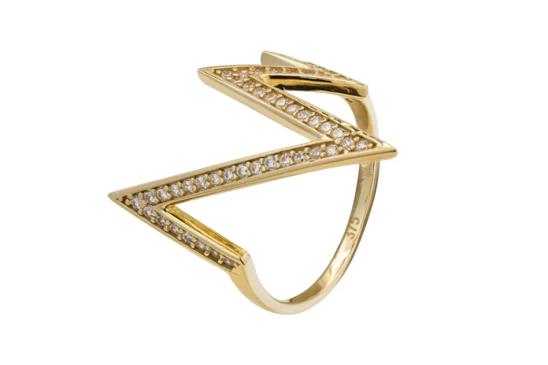 9ct Yellow Gold Cubic Zirconia Zigzag Ring 2.3g