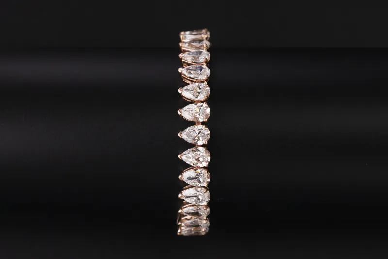 9ct Rose Gold Pear Shaped Lab Diamond Tennis Bracelet 21ct 16.5g