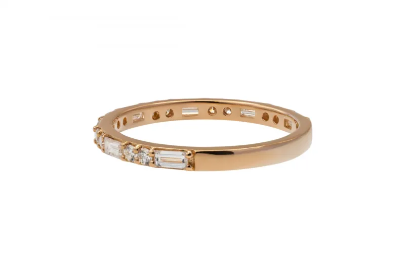 18ct Rose Gold Baguette & Round Brilliant Diamond Wedding Band 0.66ct