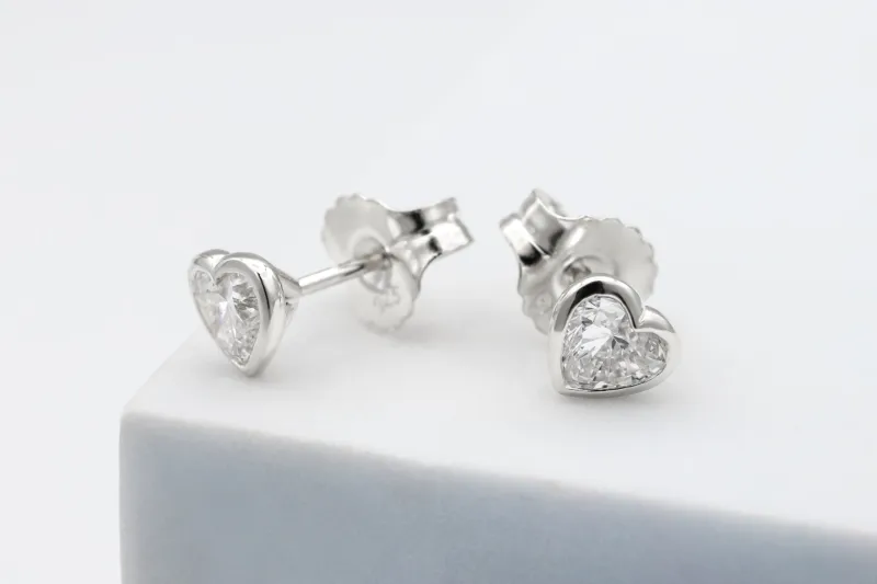 Sterling Silver Lab Grown Heart Cut Diamond Stud Earrings 1.06ct