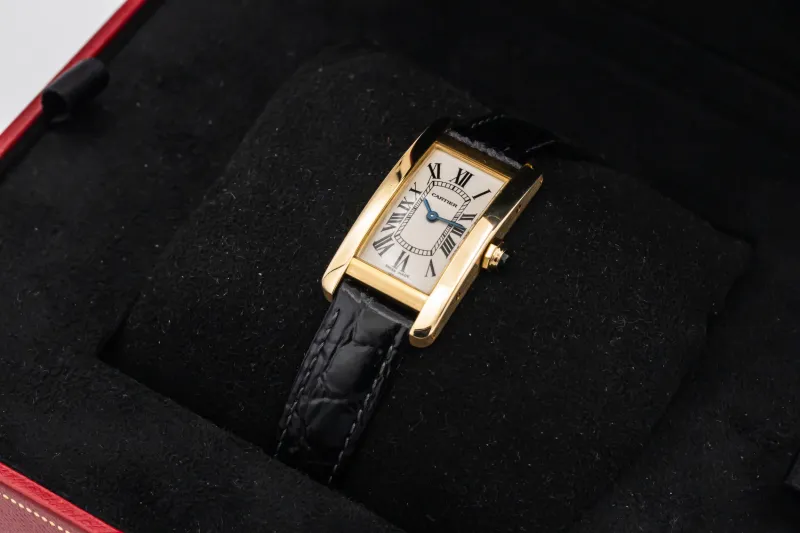 Cartier Tank Americaine 19mm Black Leather W2601556 Circa 2000s