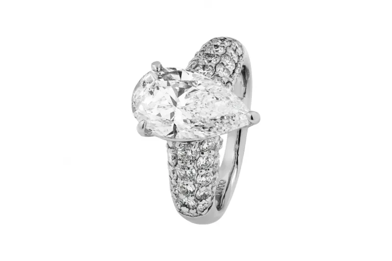 18ct White Gold Pear Cut Diamond Pavé Engagement Ring 3.07ct GIA Certified