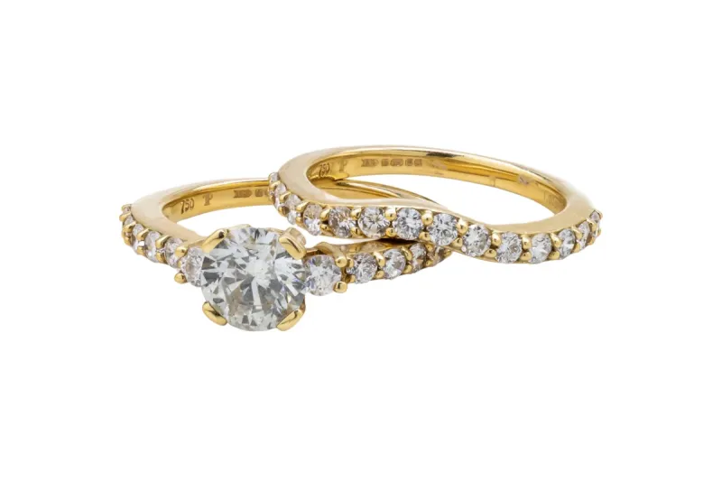18ct Yellow Gold Diamond Engagement Ring & Wedding Set 2ct