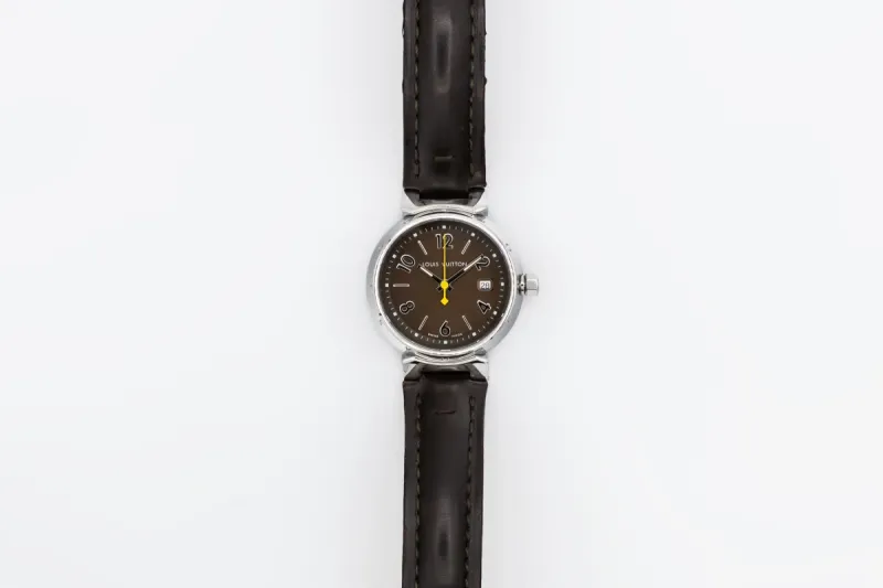 Louis Vuitton Tambour 34mm Brown Leather RC8730 Circa 2000s
