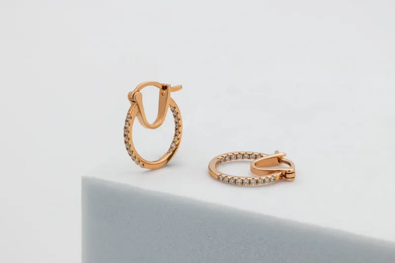 18ct Rose Gold Double Row Diamond Hoop Earrings