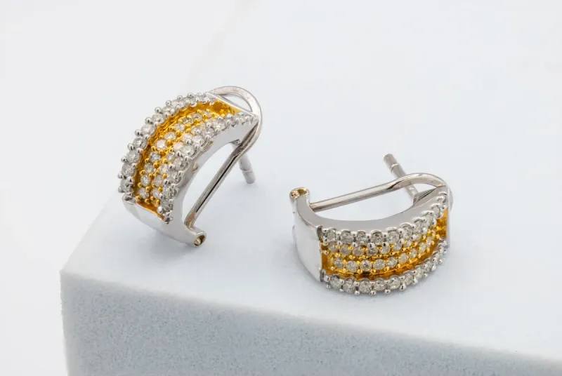14ct White & Yellow Gold Diamond Clip Back Huggie Earrings 0.50ct