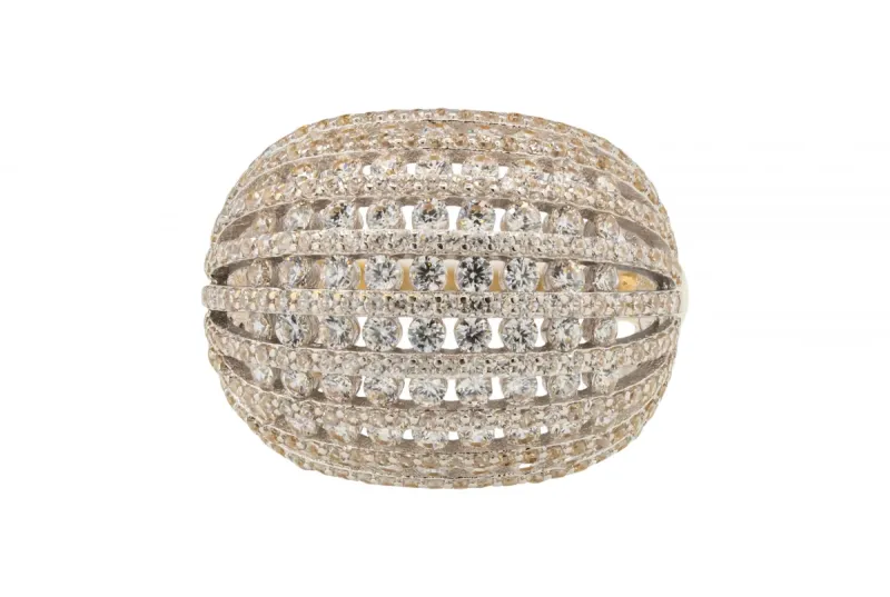 14ct Yellow & White Gold Cubic Zirconia Dome Statement Ring