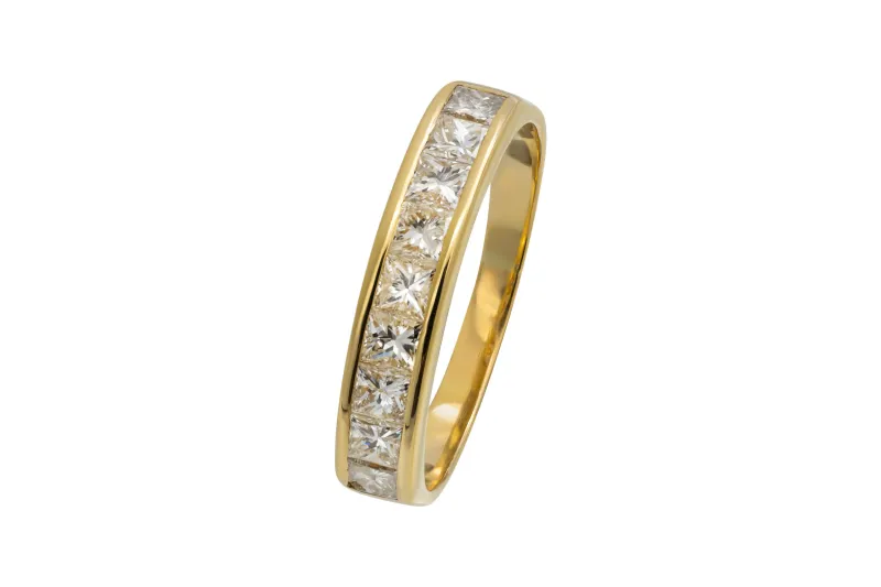 18ct Yellow Gold Channel Set Princess Cut Eternity Wedding Band 1.00ct 4.1g