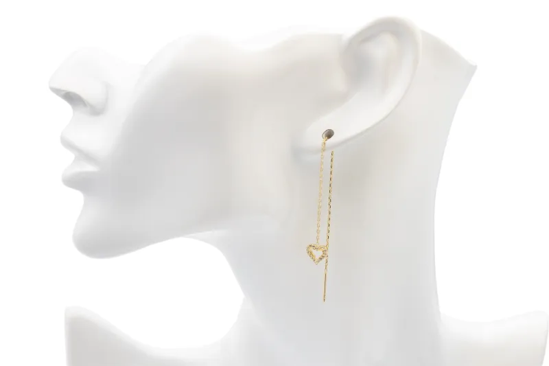 9ct Yellow Gold Pull Through Brilliant Cubic Zirconia Heart Earrings 1.29g