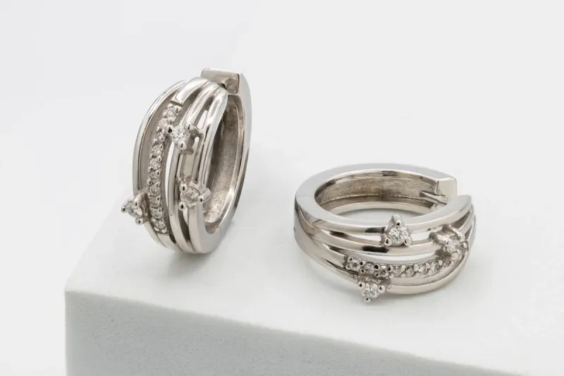 18ct White Gold Diamond Multi-Row Hoop Earrings 0.35ct