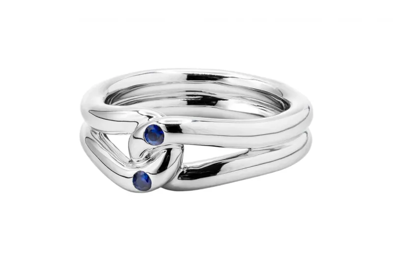 9ct White Gold Crossover Ring With Sapphires