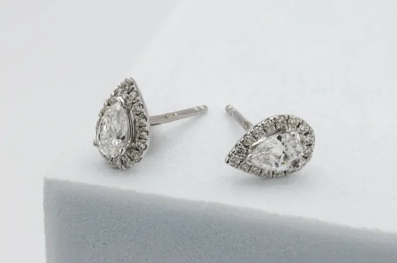 18ct White Gold Pear Shape Diamond Halo Stud Earrings 0.72ct