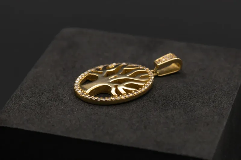 9ct Yellow Gold Cubic Zirconia Tree of Life Pendant 3.4g