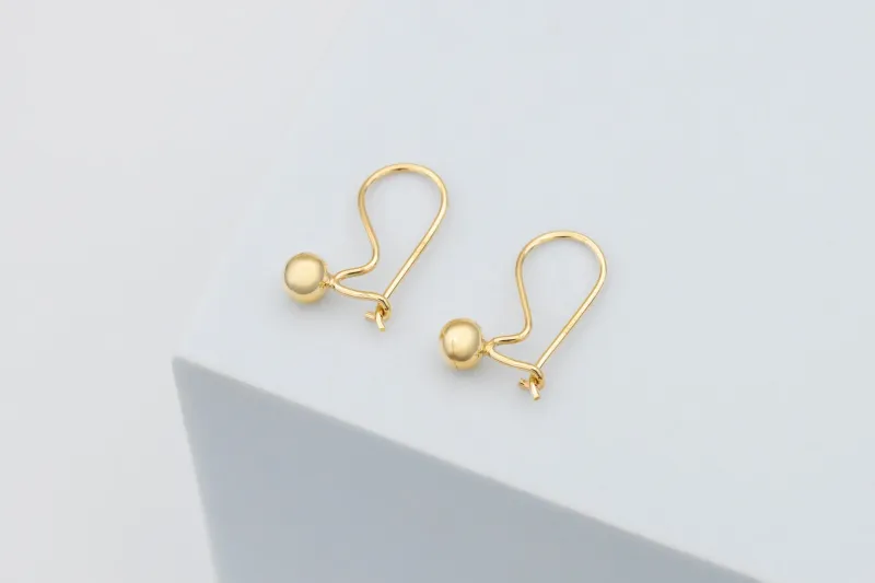 9ct Yellow Gold Sleek Minimalist Style Euroball Drop Earrings 1.2g