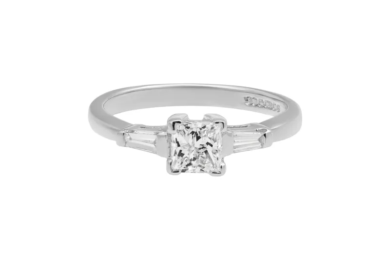 18ct White Gold Princess Diamond Baguette Engagement Ring 0.60ct