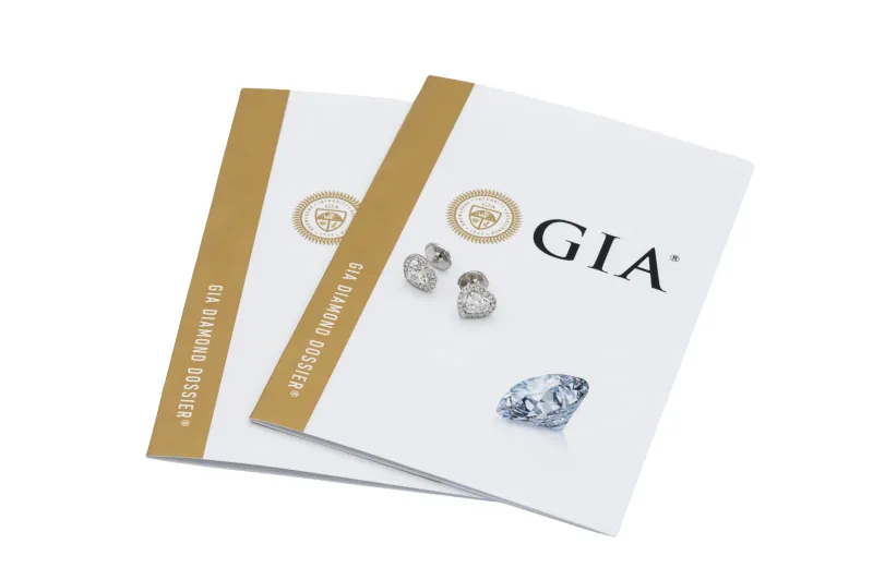David Morris 18ct White Gold Heart Shape Halo Stud Earrings 1.41ct GIA Certified