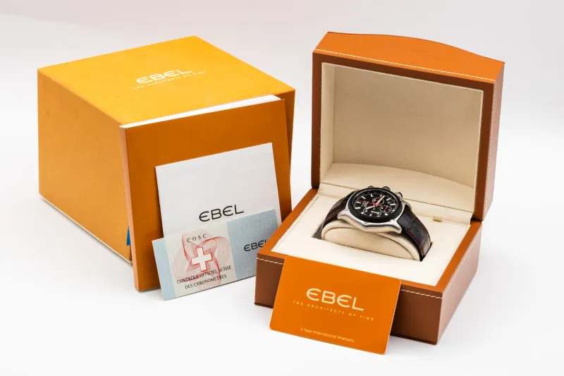 Ebel 1911 BTR Chronograph 45mm Black Leather E9137L73 Circa 2000s