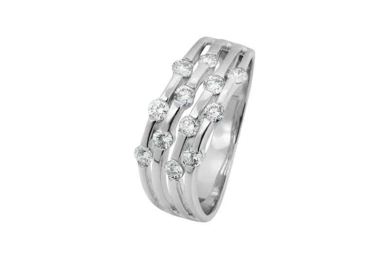 18ct White Gold Four Row Diamond Dress Ring 0.60ct