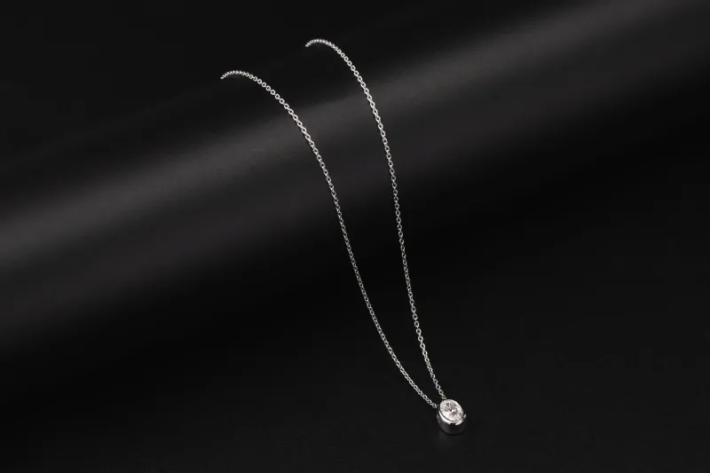 Sterling Silver Lab Grown Oval Cut Diamond Necklace 0.52ct