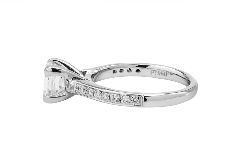 Platinum Princess Cut Diamond Engagement Ring 1.12ct H VS1 IGI Certified