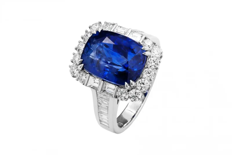 18ct White Gold Sapphire Diamond Cluster Engagement Ring 6.91ct