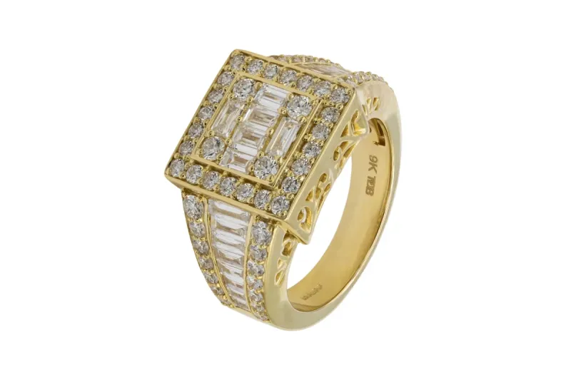 9ct Yellow Gold Baguette Diamond Square Ring 1.98ct