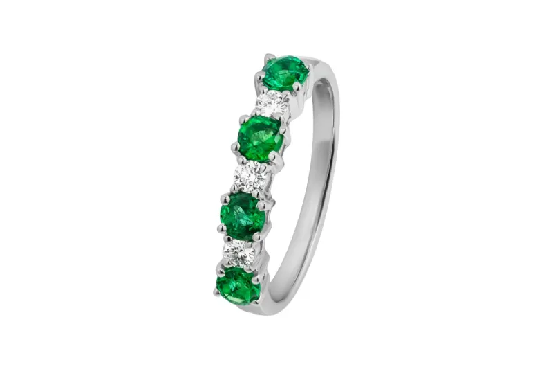 18ct White Gold Diamond & Emerald Eternity Band 0.15ct