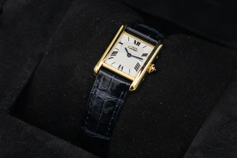 Cartier Must de Cartier Tank 22mm Vermeil Black Leather 1613 Circa 1990s