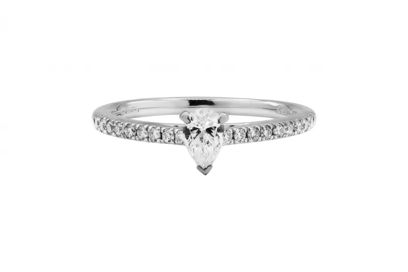 18ct White Gold Pear Shape Diamond Engagement Ring 0.43ct