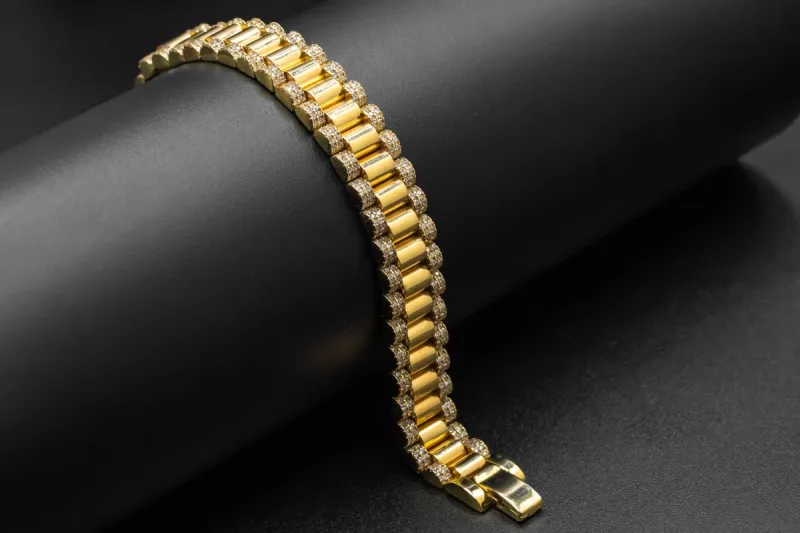 9ct Yellow Gold Cubic Zirconia Presidential Bracelet 25g