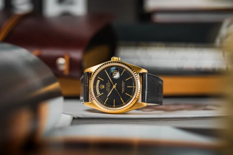 Rolex Day-Date 36mm Black Leather 18038 1978