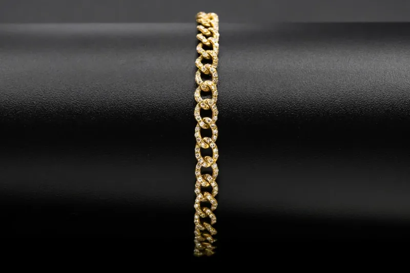 14ct Yellow Gold Diamond Micro Cuban Link Bracelet 2.00ct