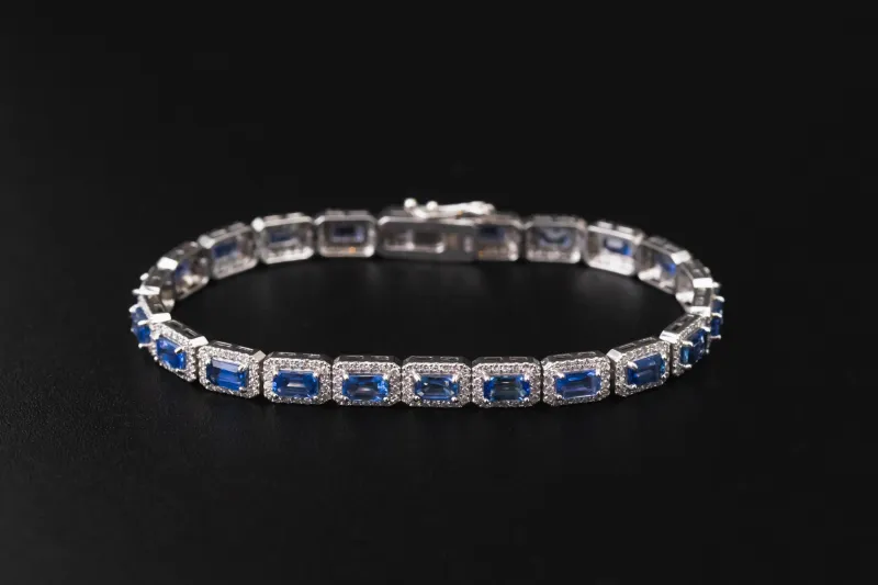18ct White Gold Diamond & Sapphire Tennis Bracelet 1.90ct