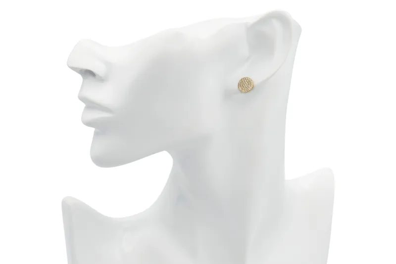 9ct Yellow Gold Pavé Cubic Zirconia Flat Round Stud Earrings 1.5g