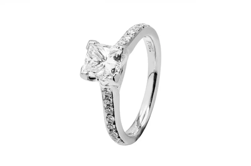 Platinum Princess Cut Diamond Engagement Ring 1.12ct H VS1 IGI Certified
