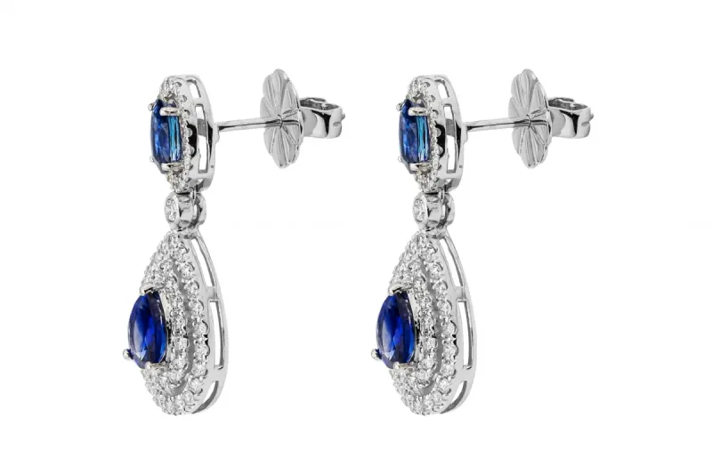 18ct White Gold Diamond & Sapphire Drop Earrings 1.19ct
