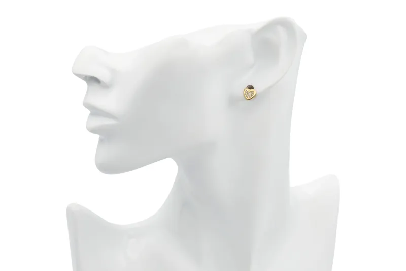 9ct Yellow Gold Pavé Cubic Zirconia Small Heart Stud Earrings 1.1g