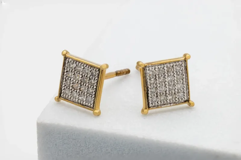 9ct Yellow Gold Square Diamond Stud Earrings 1.0g